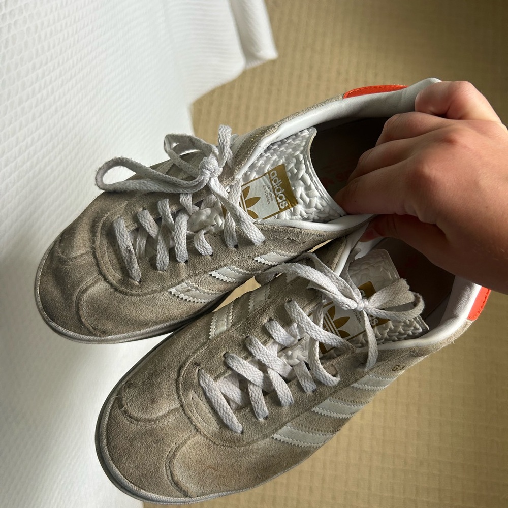 Adidas Gray and White Classic Sneakers Orange Trim